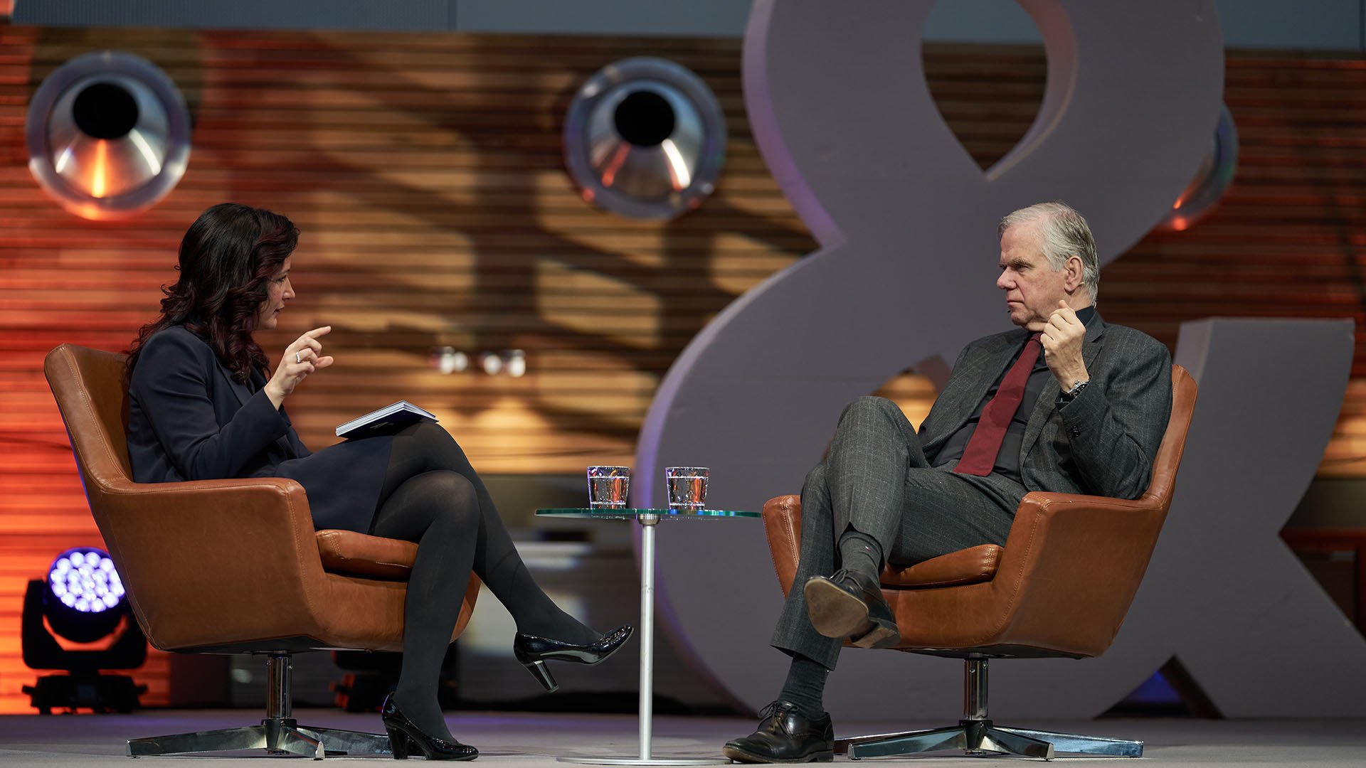 ASML CTO Martin van den Brink talks with an interviewer during a presentation at an all-employee meeting in Veldhoven, the Netherlands. ASML CTO Martin van den Brink talks with an interviewer during a presentation at an all-employee meeting in Veldhoven, the Netherlands.