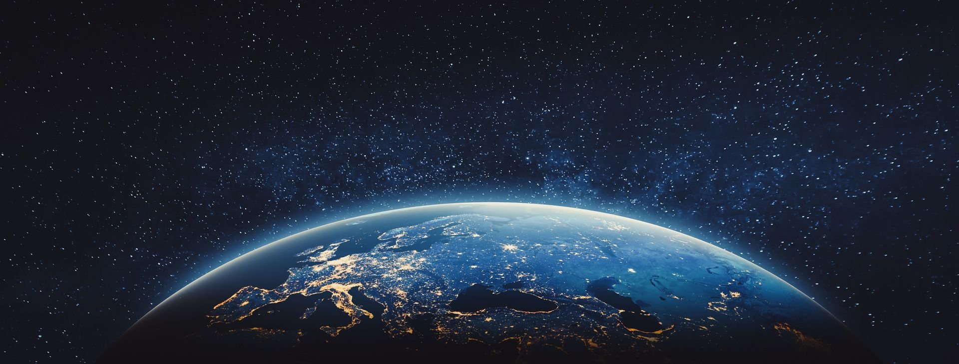 Planet earth lighting up in darkness