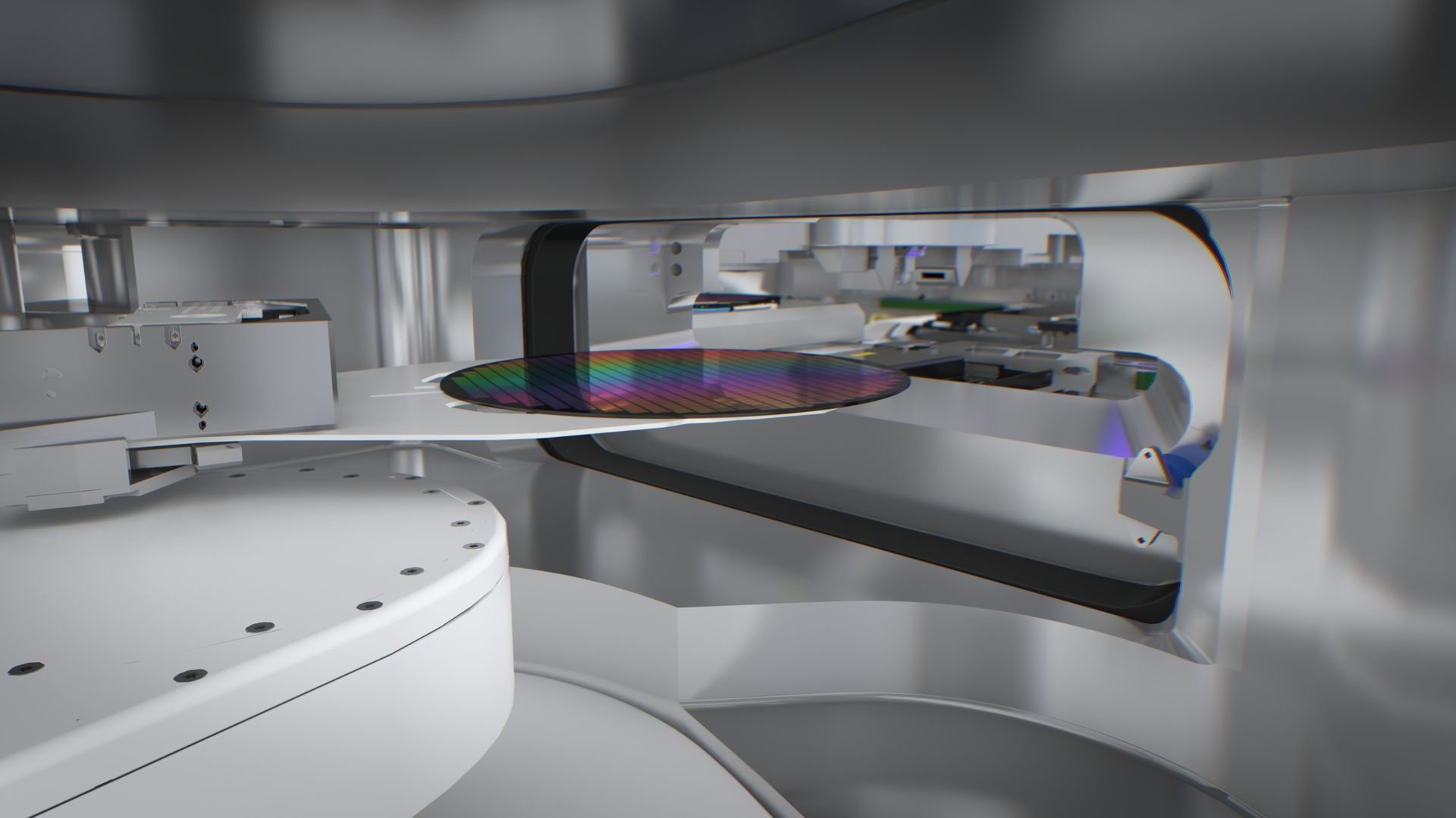 Inside NXE3400 - The wafer handler bringing a wafer into the machine