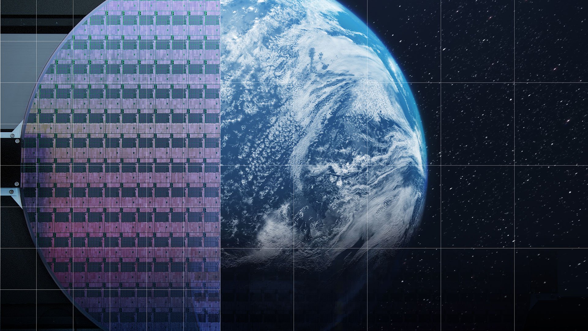 Image of the Earth in space overlayed with microchips Image of the Earth in space overlayed with microchips